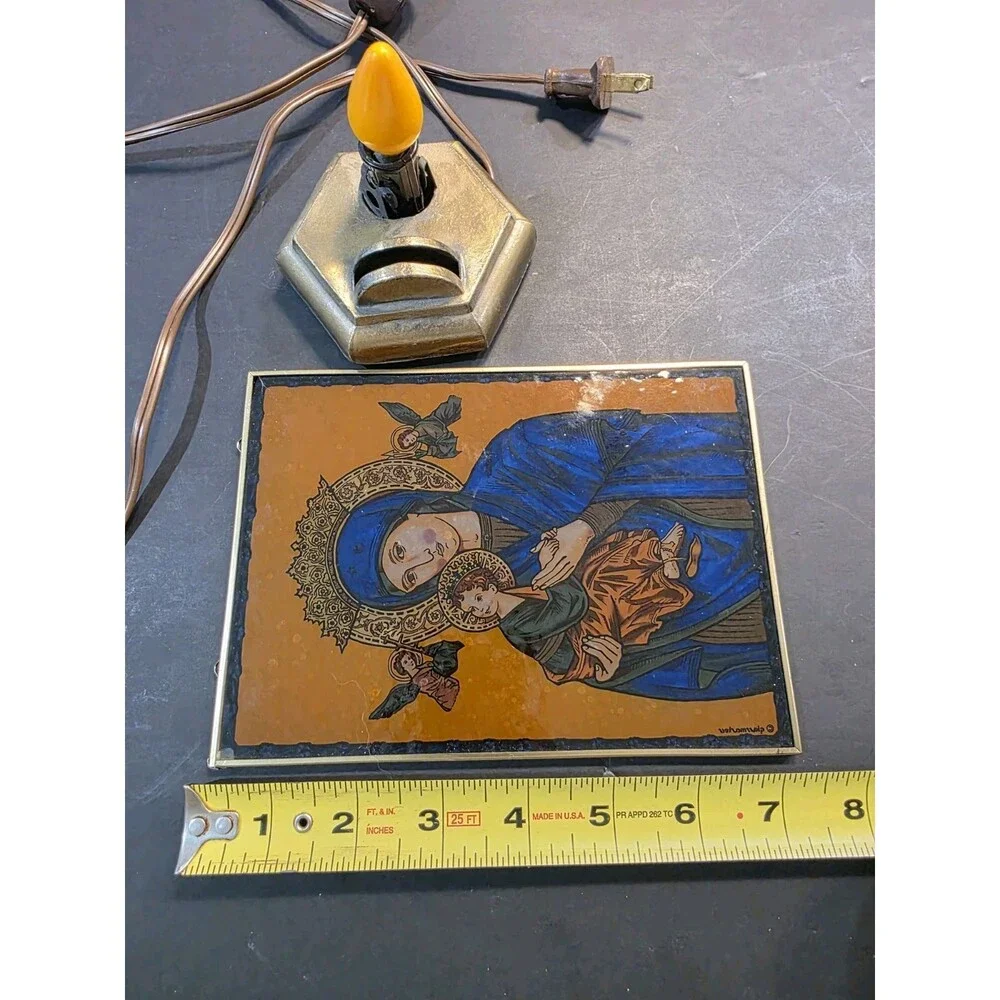 Vintage Our Lady Perpetual Help Backlit Night Light Altar Lamp Madonna Child Pla